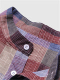 Casual Vintage Color Matching Plaid Printing Stand Collar Shirts Shopvhs.com