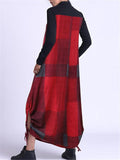 Casual Vintage High Neck Plaid Long Sleeve Pocket Pullover Maxi Dress Shopvhs.com