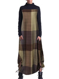 Casual Vintage High Neck Plaid Long Sleeve Pocket Pullover Maxi Dress Shopvhs.com