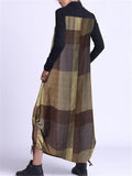 Casual Vintage High Neck Plaid Long Sleeve Pocket Pullover Maxi Dress Shopvhs.com