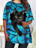 Cat Print Round Neck Short Sleeve T-Shirt Shopvhs.com