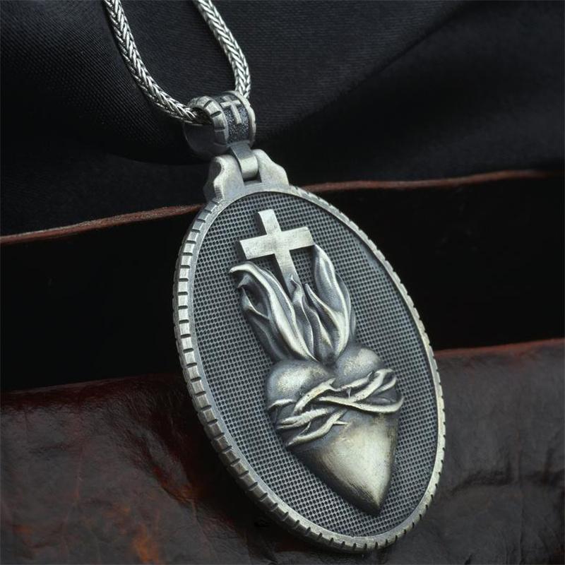 Catholic Sacred Heart Cross Pendant Necklace Shopvhs.com