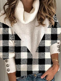 Check High Collar Button Pullover Sweater Shopvhs.com