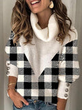 Check High Collar Button Pullover Sweater