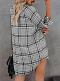 Check Printed V-Neck Pocket Long Sleeve Blouse Shopvhs.com