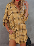 Check Printed V-Neck Pocket Long Sleeve Blouse Shopvhs.com