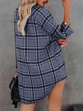 Check Printed V-Neck Pocket Long Sleeve Blouse Shopvhs.com