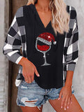 Check Wineglass V-Neck Long Sleeve Hoody Shopvhs.com