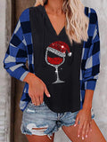 Check Wineglass V-Neck Long Sleeve Hoody Shopvhs.com