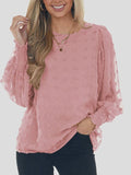 Chiffon Jacquard Dot Lantern Long Sleeve Blouse Shopvhs.com