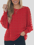 Chiffon Jacquard Dot Lantern Long Sleeve Blouse Shopvhs.com