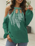 Chiffon Printed Longsleeve Cold Shoulder Shirt Shopvhs.com