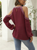 Chiffon Printed Longsleeve Cold Shoulder Shirt Shopvhs.com