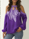 Chiffon Printed Longsleeve Cold Shoulder Shirt Shopvhs.com