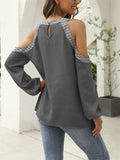 Chiffon Printed Longsleeve Cold Shoulder Shirt Shopvhs.com