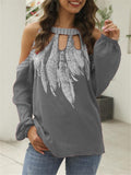 Chiffon Printed Longsleeve Cold Shoulder Shirt Shopvhs.com