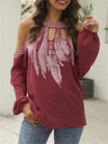 Chiffon Printed Longsleeve Cold Shoulder Shirt Shopvhs.com