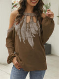 Chiffon Printed Longsleeve Cold Shoulder Shirt Shopvhs.com