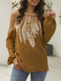 Chiffon Printed Longsleeve Cold Shoulder Shirt Shopvhs.com