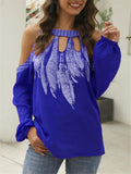 Chiffon Printed Longsleeve Cold Shoulder Shirt Shopvhs.com