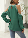 Chiffon Printed Longsleeve Cold Shoulder Shirt Shopvhs.com