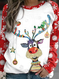 Christmas Elk Crew Neck Long Sleeve Casual T-Shirt Shopvhs.com