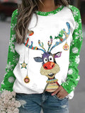 Christmas Elk Crew Neck Long Sleeve Casual T-Shirt Shopvhs.com