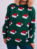 Christmas Hat Round Neck Long Sleeve Sweater Shopvhs.com