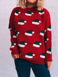 Christmas Hat Round Neck Long Sleeve Sweater Shopvhs.com