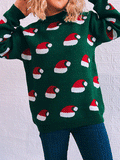 Christmas Hat Round Neck Long Sleeve Sweater Shopvhs.com