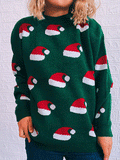 Christmas Hat Round Neck Long Sleeve Sweater Shopvhs.com