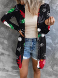 Christmas Print Button Long Sleeve Cardigan