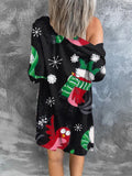 Christmas Print Button Long Sleeve Cardigan Shopvhs.com