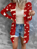 Christmas Print Button Long Sleeve Cardigan Shopvhs.com