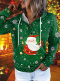 Christmas Printed Pocket Button Long Sleeve Hoodie Shopvhs.com