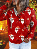 Christmas Printed Pocket Button Long Sleeve Hoodie Shopvhs.com