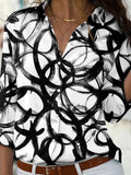 Circle Print Button Long Sleeve Blouse Shopvhs.com