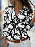 Circle Print Button Long Sleeve Blouse Shopvhs.com