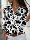 Circle Print Button Long Sleeve Blouse Shopvhs.com