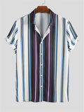 Color Matching Stripe Printing Turn-Down Collar Shirts For Men Shopvhs.com