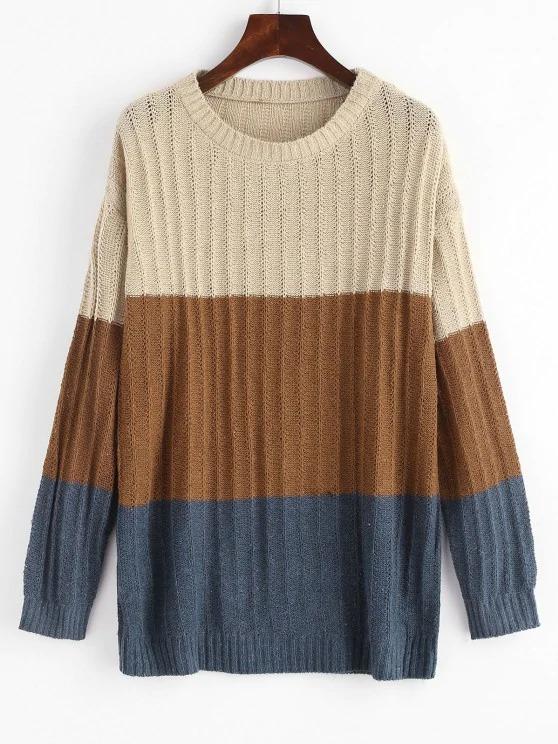 Colorblock Pointelle Knit Sweater Shopvhs.com