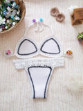 Colorful Crochet Trim Neoprene Triangle Brazilian Bikini Swimsuit - Two Piece Set Shopvhs.com