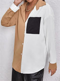 Contrast Color Design Collar Button Chiffon Blouse Shopvhs.com