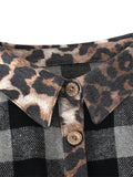 Contrast Color Design Plaid Leopard Print Chest Pocket Shaket Shopvhs.com
