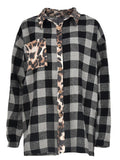 Contrast Color Design Plaid Leopard Print Chest Pocket Shaket Shopvhs.com