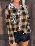Contrast Color Design Plaid Leopard Print Chest Pocket Shaket Shopvhs.com