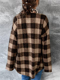 Contrast Color Design Plaid Leopard Print Chest Pocket Shaket Shopvhs.com