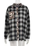 Contrast Color Design Plaid Leopard Print Chest Pocket Shaket Shopvhs.com