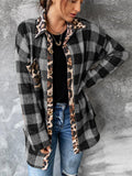 Contrast Color Design Plaid Leopard Print Chest Pocket Shaket Shopvhs.com