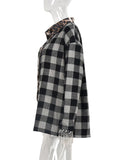 Contrast Color Design Plaid Leopard Print Chest Pocket Shaket Shopvhs.com